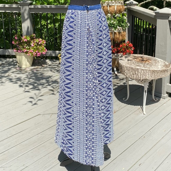 Vintage 60s Metal Side Zipper Embroidered Boho Peasant Hippie Maxi Skirt - Picture 5 of 9